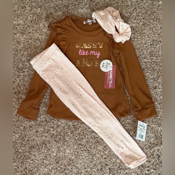 NWT Nannette Kids (Von Maur) Girls 4T “Sassy Like Mom” 2-Piece Outfit + Headband - Picture 2 of 8